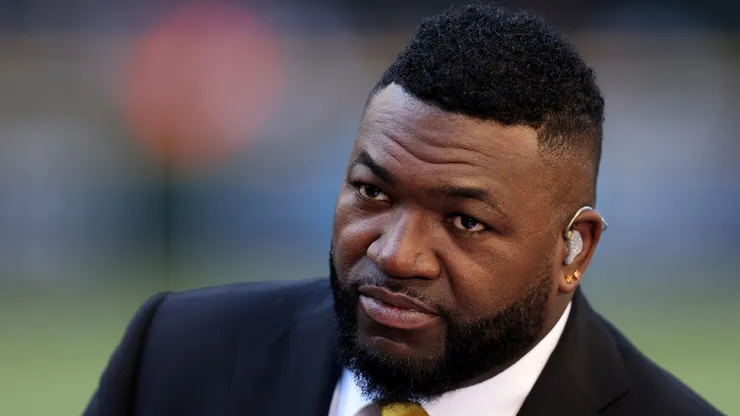 Former MLB player David Ortiz commentates before during Game Three of the World Series between the Texas Rangers and the Arizona Diamondbacks at Chase Field.