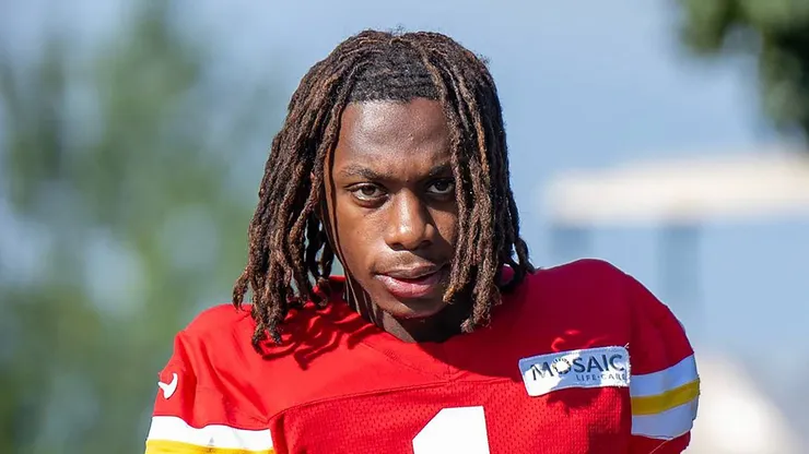 Kansas City Chiefs wide receiver Xavier Worthy walks down to the field for practice at Chiefs training camp on Thursday, July 18, 2024, in St. Joseph.