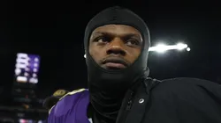 Lamar Jackson #8 of the Baltimore Ravens reacts after a 17-10 defeat against the Kansas City Chiefs in the AFC Championship Game at M&T Bank Stadium on January 28, 2024 in Baltimore, Maryland.