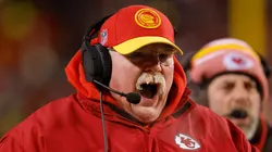 Head coach Andy Reid of the Kansas City Chiefs reacts during the AFC Wild Card Playoffs against the Miami Dolphins at GEHA Field at Arrowhead Stadium on January 13, 2024 in Kansas City, Missouri.