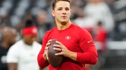 Quarterback Brock Purdy #13 of the San Francisco 49ers warms up before a preseason game against the Las Vegas Raiders at Allegiant Stadium on August 23, 2024 in Las Vegas, Nevada.