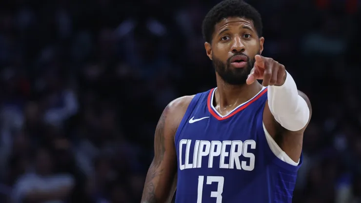 Paul George #13 of the LA Clippers reacts during a 118-100 loss to the Minnesota Timberwolves at Crypto.com Arena on March 12, 2024 in Los Angeles, California.