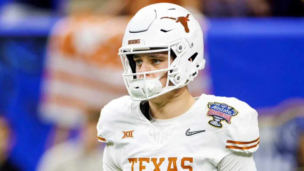 Texas quarterback Arch Manning (16) during pregame of NCAA, College League, USA football game action between the Texas Longhorns and the Washington Huskies at Caesars Superdome in New Orleans, Louisiana.