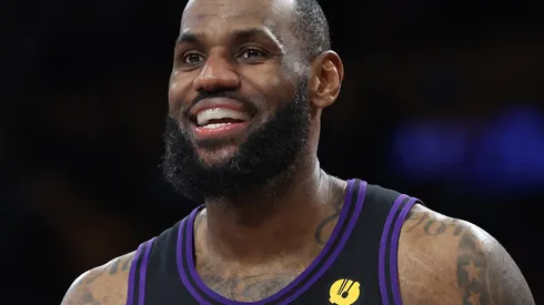 LeBron James #23 of the Los Angeles Lakers looks on during the second half of a game against the Toronto Raptors at Crypto.com Arena on January 09, 2024 in Los Angeles, California.