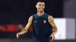 Cristiano Ronaldo of Portugal reacts during the Portugal Training Session