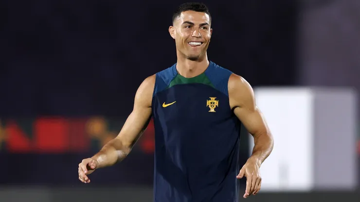 Cristiano Ronaldo of Portugal reacts during the Portugal Training Session