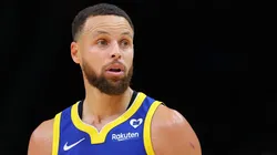 Stephen Curry #30 of the Golden State Warriors reacts against the Atlanta Hawks during the fourth quarter at State Farm Arena on February 03, 2024 in Atlanta, Georgia.