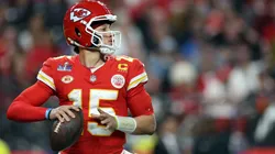 Patrick Mahomes #15 of the Kansas City Chiefs looks to throw the ball in the third quarter against the San Francisco 49ers during Super Bowl LVIII at Allegiant Stadium on February 11, 2024 in Las Vegas, Nevada.