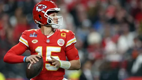 Patrick Mahomes #15 of the Kansas City Chiefs looks to throw the ball in the third quarter against the San Francisco 49ers during Super Bowl LVIII at Allegiant Stadium on February 11, 2024 in Las Vegas, Nevada.