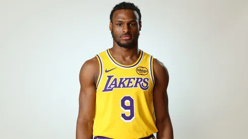 Bronny James #9 of the Los Angeles Lakers poses for a portrait during the 2024 NBA Rookie Photo Shoot
