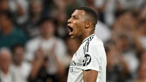 Kylian Mbappe celebrating his second goal against Real Betis