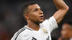 Kylian Mbappe of Real Madrid celebrates scoring his team's first goal during the LaLiga match between Real Madrid CF and Real Betis Balompie at Estadio Santiago Bernabeu on September 01, 2024 in Madrid, Spain.