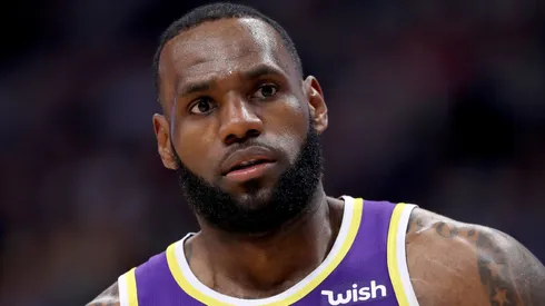 Lebron James #23 of the Los Angeles Lakers plays the Denver Nuggets