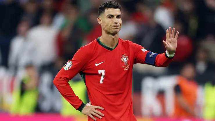 Cristiano Ronaldo of Portugal gestures as he reacts ahead of the second half of extra-time during the UEFA EURO 2024 round of 16 match between Portugal and Slovenia