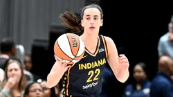 Caitlin Clark of Indiana Fever handles the ball against the Washington Mystics