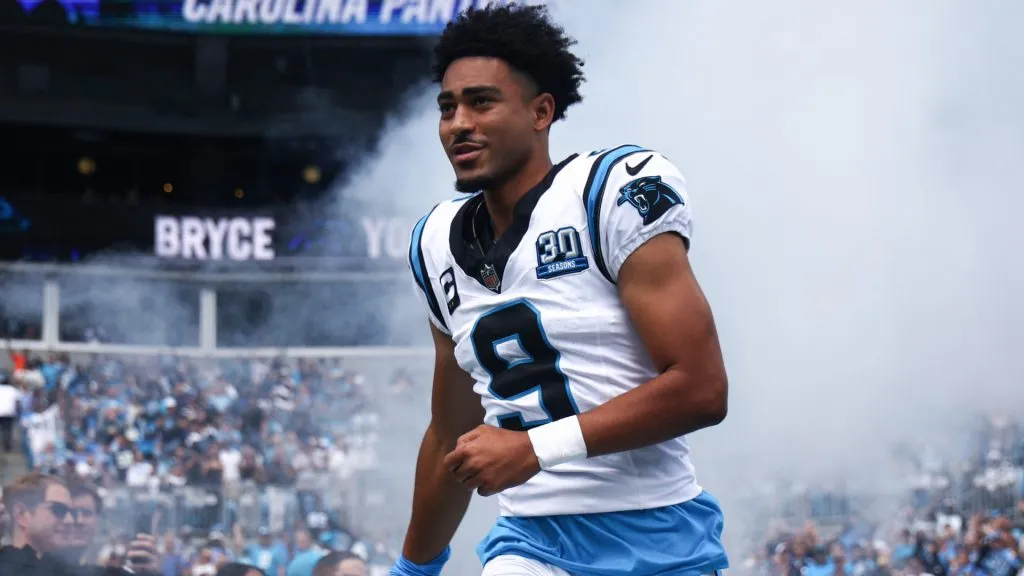 Bryce Young #9 of the Carolina Panthers takes the field prior to a game against the Los Angeles Chargers at Bank of America Stadium on September 15, 2024. (Source: Jared C. Tilton/Getty Images)
