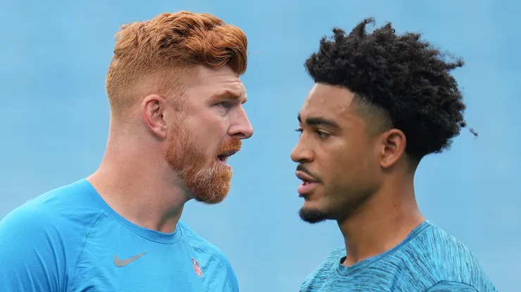 Andy Dalton and Bryce Young, quarterbacks of the Carolina Panthers