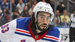 Mika Zibanejad #93 of the New York Rangers skates against the Toronto Maple Leafs during the 3rd period in an NHL game at Scotiabank Arena on October 19, 2024 in Toronto, Ontario, Canada. The Rangers defeated the Maple Leafs 4-1.