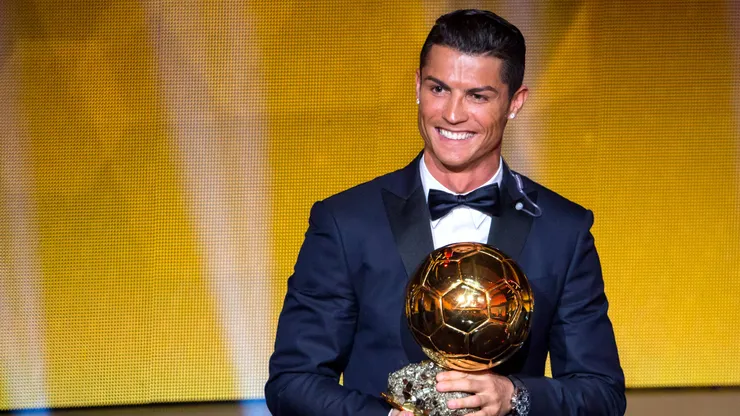 Cristiano Ronaldo of Portugal and Real Madrid receives the 2014 FIFA Ballon d'Or award.