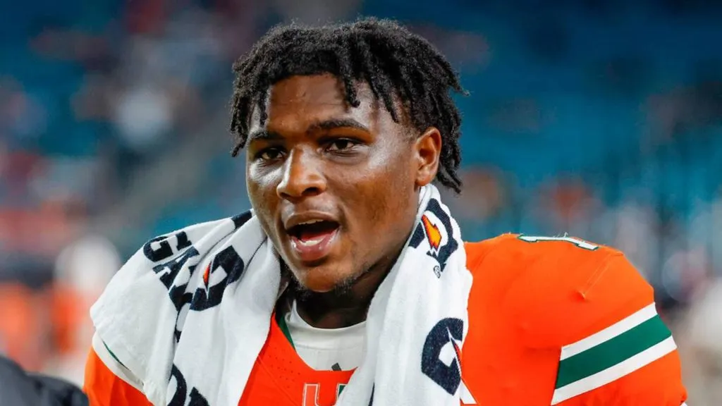 Miami Hurricanes quarterback Cam Ward (1) on the sidelines in the second half against the Ball State Cardinals at Hard Rock Stadium in Miami Gardens, Florida, on Saturday, Sept. 14, 2024.