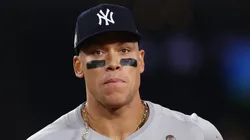 Aaron Judge #99 of the New York Yankees jog off the field at the end of the ninth inning during Game One of the 2024 World Series at Dodger Stadium on October 25, 2024 in Los Angeles, California.