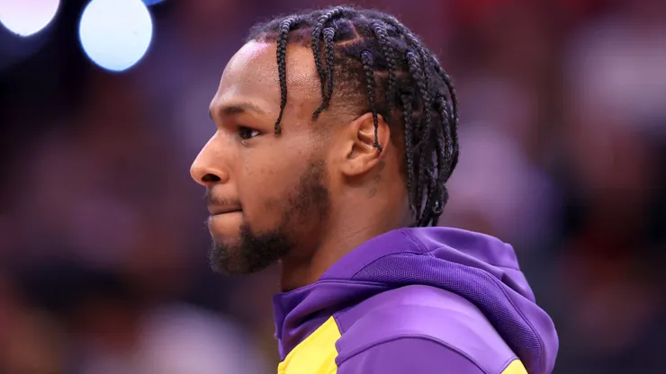 Bronny James #9 of the Los Angeles Lakers warms up prior to the game against the Phoenix Suns at Footprint Center on October 28, 2024 in Phoenix, Arizona.