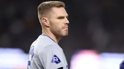 Freddie Freeman #5 of the Los Angeles Dodgers reacts after flying out during the third inning of Game Four of the 2024 World Series against the New York Yankees at Yankee Stadium on October 29, 2024 in the Bronx borough of New York City.