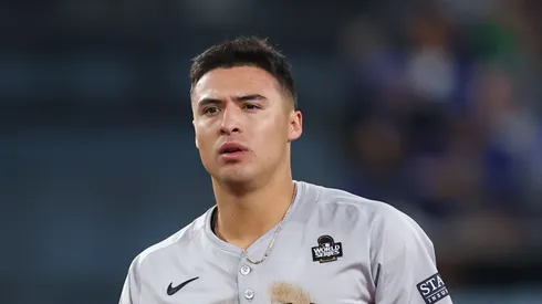 Anthony Volpe steals second against the Dodgers on October 25, 2024.