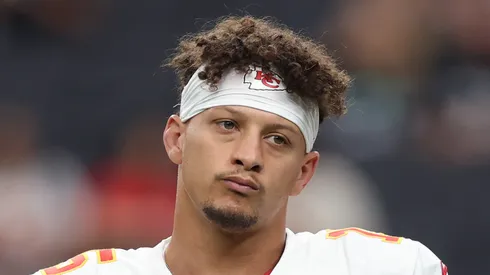Patrick Mahomes #15 of the Kansas City Chiefs looks on prior to a game against the Las Vegas Raiders at Allegiant Stadium on October 27, 2024 in Las Vegas, Nevada.