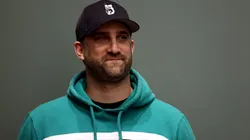 Head coach Nick Sirianni of the Philadelphia Eagles reacts during the retirement announcement of Jason Kelce from the NFL at NovaCare Complex on March 04, 2024 in Philadelphia, Pennsylvania.