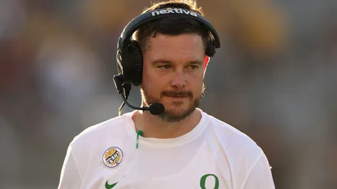 Head coach Dan Lanning of the Oregon Ducks during the NCAAF game at Mountain America Stadium on November 18, 2023 in Tempe, Arizona. The Ducks defeated the Sun Devils 49-13.