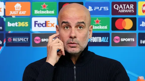 Manchester City manager Pep Guardiola speaks to the media during the UEFA Champions League 2024/25 League Phase MD3 training and press conference at Manchester City Football Academy on October 22, 2024 in Manchester, England.