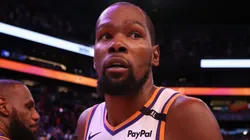 Kevin Durant #35 of the Phoenix Suns greets LeBron James #23 of the Los Angeles Lakers following the NBA game at Footprint Center on October 28, 2024 in Phoenix, Arizona. The Suns defeated the Lakers 109-105.