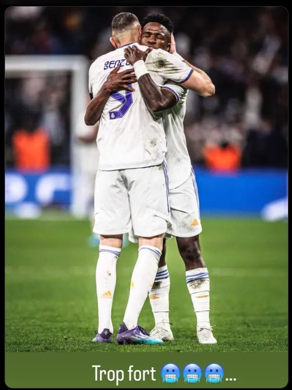 Karim Benzema's Instagram story supporting Vinicius Jr.