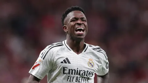 Vinicius Jr. from Real Madrid celebrates after scoring a goal.