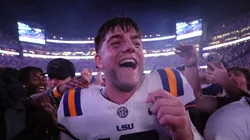 Garrett Nussmeier #13 of the LSU Tigers celebrates after a game against the Mississippi Rebels at Tiger Stadium on October 12, 2024 in Baton Rouge, Louisiana.