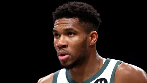 Giannis Antetokounmpo #34 of the Milwaukee Bucks in action against the Brooklyn Nets