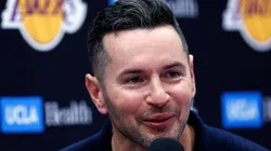 Head coach JJ Redick of the Los Angeles Lakers speaks with the media during a press conference at UCLA Health Training Center on September 25, 2024 in El Segundo, California.