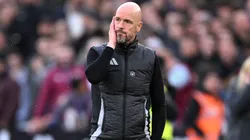 Erik ten Hag, Manager of Manchester United, reacts as he looks on during the Premier League match between West Ham United FC and Manchester United FC at London Stadium on October 27, 2024 in London, England. (Photo by Justin Setterfield/Getty Images)