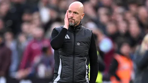 Erik ten Hag, Manager of Manchester United, reacts as he looks on during the Premier League match between West Ham United FC and Manchester United FC at London Stadium on October 27, 2024 in London, England. (Photo by Justin Setterfield/Getty Images)