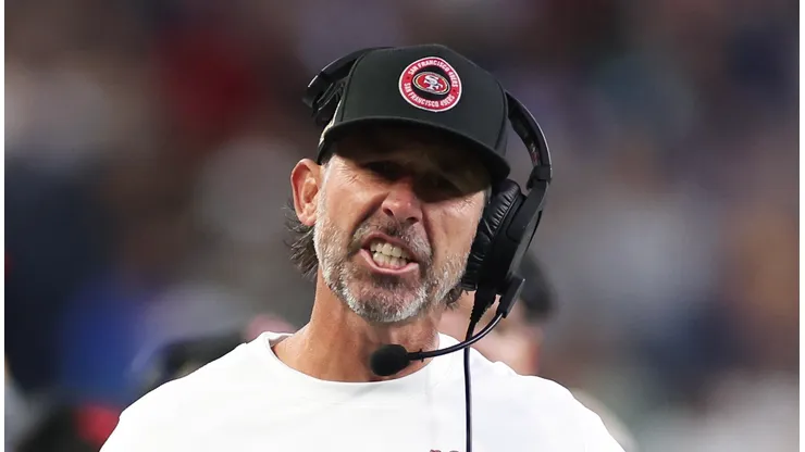 Head coach Kyle Shanahan of the San Francisco 49ers reacts during the second quarter against the Seattle Seahawks at Lumen Field on October 10, 2024 in Seattle, Washington.