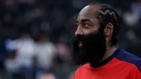 James Harden #1 of the LA Clippers during warm up before the season home opening game against the Phoenix Suns
