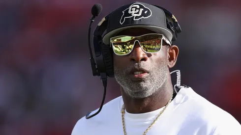 Head coach Deion Sanders of the Colorado Buffaloes watches from the sidelines during the second half of the NCAAF game against the Arizona Wildcats at Arizona Stadium on October 19, 2024 in Tucson, Arizona.