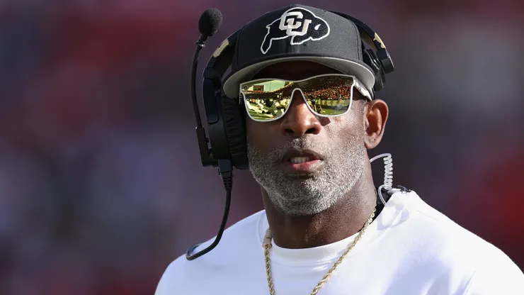 Head coach Deion Sanders of the Colorado Buffaloes watches from the sidelines during the second half of the NCAAF game against the Arizona Wildcats at Arizona Stadium on October 19, 2024 in Tucson, Arizona.