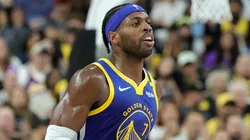 Buddy Hield #7 of the Golden State Warriors brings the ball up the court against the Los Angeles Lakers in the first quarter of their preseason game at T-Mobile Arena at T-Mobile Arena on October 15, 2024 in Las Vegas, Nevada. The Warriors defeated the Lakers 111-97.