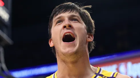 Austin Reaves #15 of the Los Angeles Lakers reacts during the second quarter against the Minnesota Timberwolves at Crypto.com Arena on October 22, 2024 in Los Angeles, California.