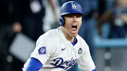 Freddie Freeman #5 of the Los Angeles Dodgers celebrates after hitting a walk-off grand slam during the tenth inning against the New York Yankees during Game One of the 2024 World Series at Dodger Stadium on October 25, 2024 in Los Angeles, California.
