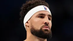 Klay Thompson #31 of the Dallas Mavericks looks on while playing the San Antonio Spurs during the third quarter