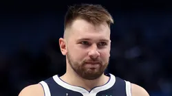 Luka Doncic #77 of the Dallas Mavericks reacts after making a three-point basket against the San Antonio Spurs in the third quarter at American Airlines Center on October 24, 2024 in Dallas, Texas.