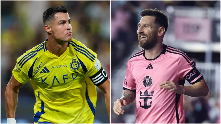 Lionel Messi #10 of Inter Miami and Cristiano Ronaldo of Al Nassr.